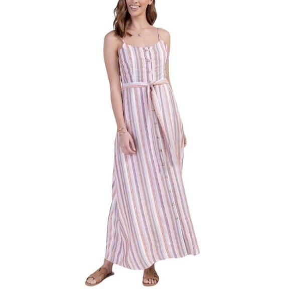 Harper Heritage-Woman’s Lined Maxi Stripe Multicolor Belted Dress Size L - Picture 1 of 10